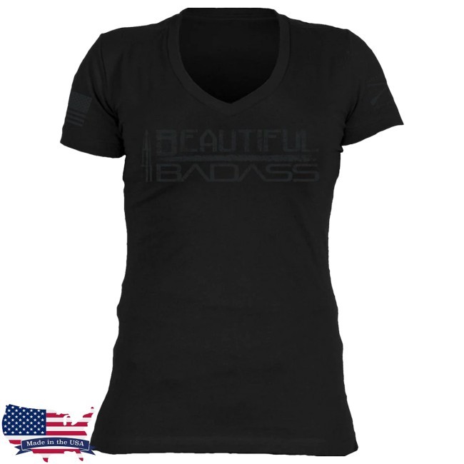 Official Grunt Style Merch Women's Blackout Beautiful Badass V-Neck - Black
